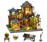 Maison de poupée en bois assemblée 3D de style chinois avec meubles LED maison de poupée 3D à l'échelle 1:24 Cadeau créatif pour adulte Cadeau d'anniversaire