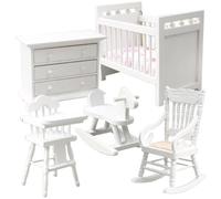 Maison de poupée en Bois, Ensemble de Meubles Maison poupée à l'échelle 1 à 12, Meubles Miniatures en Bois Comprenant Un Berceau, Un Cheval Bascule, Une Chaise, Une Armoire, des Accessoires d