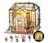 Maison de Poupée en Bois Miniature, Maison a Construire Kit,DIY Miniature De Jardin House avec Meubles et Lumière LED, Cadeau de Bricolage pour Adultes Enfant(Serre de Jardin)