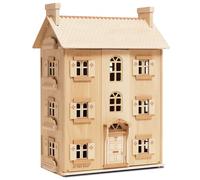 Maison de poupée en bois naturel FSC - 4 étages avec fenêtres et portes ouvertes - Jeu de rôle et de fantaisie pour enfants