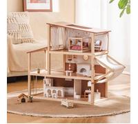 Maison de poupée en bois ROBOTIME 3 niveaux - style bohème rotin