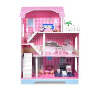 Maison de poupée en bois - UISEBRT - Grande villa Barbie - 3 étages - Meubles inclus - Sécurisée pour enfants