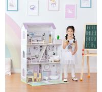 Maison De Poupée Fille Enfant En Bois Blanche 3 Étages Accessoires Meubles Inclus Jouet Teamson Kids Td-12383e