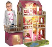Maison de poupée - Kinderplay - Grande Maison En Bois - 90 cm - Éclairage LED - 9 pièces