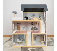 Maison de poupée Lara Maison miniature en bois Villa entièrement meublée 3 étages avec meubles 4 chambres, balcon