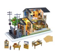 Maison de poupée miniature de style japonais avec meubles et housse anti-poussière - Kit de maison de poupée en bois à faire soi-même pour adultes
