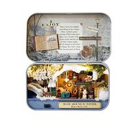 Maison de poupée Miniature DIY Faite Main, Petite Maison de poupée à thème rétro avec éclairage LED, Comprend Un carnet pour la décoration intérieure ou comme Cadeau, kit à Monter (errance hivernale)