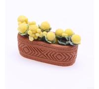 Maison de poupée miniature en pot avec plante verte artificielle pour intérieur et décoration de poupée (jaune)