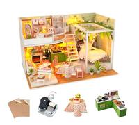 Maison de poupée miniature pour filles avec housse anti-poussière et boîte à musique, mini meubles, kit maison de poupée DIY avec lumières LED, cadeau créatif d'anniversaire, Saint-Valentin