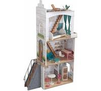 KidKraft Maison de Poupée en Bois Rowan incluant Accessoires et mobilier, Maison de Ville avec Toit terrasse et escalier extérieur pour poupées, Jouet Enfant dès 3 Ans, 10238