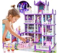 Maison de poupée pour filles de 4 à 5 ans, maison de poupée princesse 4 histoires, 14 chambres, maison de poupée avec 4 accessoires de meubles de poupée, maison de jeu, jouet cadeau pour enfants âgés
