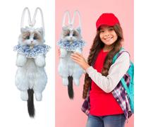 Maison de poupée Ragdoll réaliste Sac à dos chat Ragdoll pour femme, porte-monnaie, sac à dos fait à la main de forme mignonne, sac à dos animal luxueux et mignon Ensemble d'accessoires de poupée (B