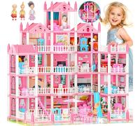 Maison de Poupées Big Dream pour Filles, 5 Étages, 19 Chambres, avec Poupées, Tapis, Éclairage LED, Meubles, Chiots et Accessoires - Cadeau de Maison de Poupées Idéal pour Les Filles de 3 à 10 Ans