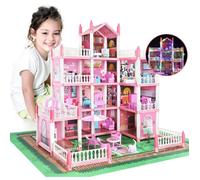 Maison De Poupées Château Princesse 11 Pièces Et Lumières - Grande Villa Lumineuse Avec 4 Poupées Incluses, Jouet Éducatif Et