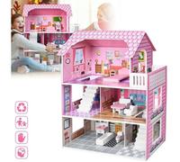 Maison de poupées en bois 3 étages LZQ - Modèle Barbie - 60x23,7x70cm - Rose - Pour enfants de 2 ans et plus