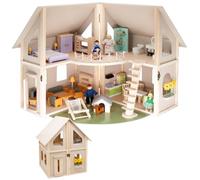Maison de poupées en Bois Pliable howa avec 30 Meubles et 4 poupées 7016