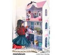 Mamabrum Maison de poupée en bois XXL 3 étages LED avec meubles et jardin – Dès 3 ans