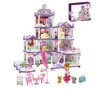 Maison De Pour Filles | 4 Niveaux 13 Pièces Jouet D'Assemblage Miniature | Inclut 3 Princesses, 2 Chiots Et Meubles Accessoires Maison - Pour Filles 4 6 Ans Jeu D Imitation