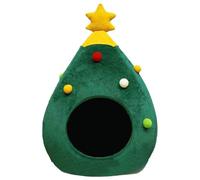 - Maison de sapin de Noël - Abri doux pour chat, décoration saisonnière mignonne, grotte de repos en peluche | Intérieur rembourré confortable, thème de vacances confortable, utilisation pour chatons