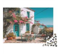 Maison de Style Grec 1000pcs (75x50cm) Puzzle pour Adultes - Terrasse, Table et chaises en Bois,Jouet De DIY