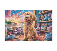 Maison de thé Golden Retriever 1000 Pieces Casse-tête Adolescent en Carton Rigide Difficulté Moyenne Activité ÉduChative Cadeau Fête des Mères Haute Qualité Premium 1000 PCS/75x50cm