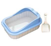 Maison de Toilette Bac À Litière Ouvert pour Chat avec Côté Haut, Bac À Litière Anti-éclaboussures pour Chats, Toilettes pour Chaton avec Cuillère De Tamisage De Litière Chatons, Lapins(Blue)
