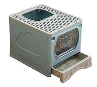 Maison de Toilette Bac À Litière Pliable Anti-éclaboussures pour Chat, Entrée Supérieure, avec Couvercle Et Pelle, Type De Tiroir en Plastique Chatons, Lapins(Grey)