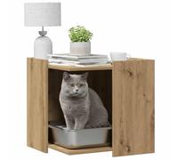 Maison de Toilette Chat, Meuble Caché Litière Bac à Litière pour Chat chêne Artisanal 53x53x51 cm
