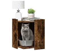 Maison de Toilette Chat, Meuble Caché Litière Bac à Litière pour Chat chêne fumé 42 x 42 x 51 cm Bois d'ingénierie