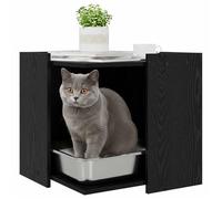 Maison de Toilette Chat, Meuble Caché Litière Bac à Litière pour Chat Chêne Noir 53 x 53 x 51 cm