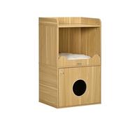 Maison de toilette chat - porte, niche, coussin, plateau - aspect bois clair