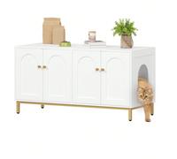Maison de Toilette Chat pour 2 Chats, Meuble de Litière Caché de 119cm, Banc de Rangement, Convient à la Plupart des Litières por, Blanc et Or À propos de cet article1.[Plus d'intimité et moins d'odeu