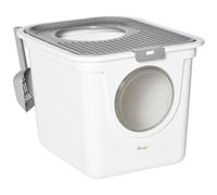 Maison De Toilette Litière Pour Chat Double Porte Battante Et Supérieure - Pelle Incluse - Blanc Gris