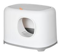 Maison De Toilette Litière Pour Chat - Porte, Couvercle Ouvrant - Pelle Incluse - Blanc Gris Clair