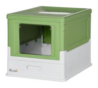 PawHut Bac à litière pour Chat Maison de Toilette fermé Pliable Double Porte battante et supérieure + Pelle + tiroir à litière Nettoyage Facile - 47,5 x 35,5 x 36,7 cm Vert Avocat Blanc