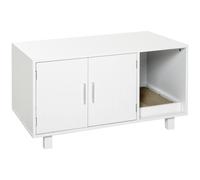 PawHut Maison de Toilette pour Chat, Meuble 2 Portes Cache litière pour Chat, Compartiment Ouvert griffoir, Table d'appoint, 91L x 52l x 50,5Hcm, en Bois Blanc