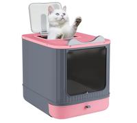 Maison de Toilette pour Chat à Double Canal Peut être Ouvert ou fermé Apportez Un Sac de déodorant Petite Pelle Assurer l’hygiène familiale 34.5x44.5x36.5cm (Rose)