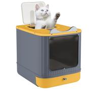 Maison de Toilette pour Chat à Double Canal Peut être Ouvert ou fermé Apportez Un Sac de déodorant Petite Pelle Assurer l’hygiène familiale 34.5x44.5x36.5cm (Jaune)