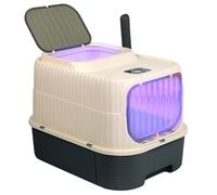 Maison de Toilette pour Chat avec Porte translucide, Pelle, 2 Sacs de désodorisation 2 Options entrée et Sortie, Stérilisation par UV, 37 * 49 * 37cm,Noir