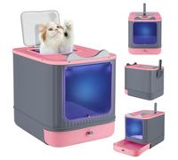 Maison de Toilette pour Chat, Bac à Litière Fermé avec des Rayons Ultraviolets et Pelle, Compartiment Inférieur Amovible pour Un Nettoyage Facile, Max. 6 kg (Rose-UV,44.5x36.5x34.5 cm)