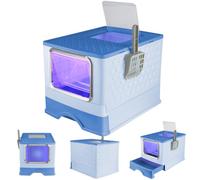 Maison de Toilette pour Chat, Bac à Litière Fermé avec des Rayons Ultraviolets et Pelle, Compartiment Inférieur Amovible pour Un Nettoyage Facile, Max. 6 kg (Bleu-UV,52x39x39 cm)