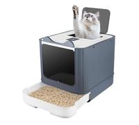 Maison de Toilette pour Chat, bac à litière fermé Chat avec Pelle, Porte translucide, 2 Options d'entrée et de Sortie et 2 Sacs de désodorisation,44,5 x 36,5 x 34,5 cm - Blanc
