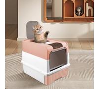 Maison de Toilette pour Chat,Bac à Litière pour Chat, Filtre et Pelle à litière, fermé et Facile à Nettoyer, Pelle à litière + Sac désodorisant,49 * 37 * 35cm (Rose)