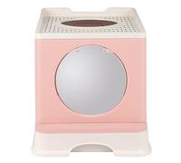 Maison de Toilette pour Chat,Bac à litière pour Chat Maison de Toilette fermé Pliable Double Porte battante et supérieure + Pelle + tiroir à litière Nettoyage Facile-48 * 39 * 34cm-PP-Rose