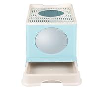 Maison de Toilette pour Chat,Bac à litière pour Chat Maison de Toilette fermé Pliable Double Porte battante et supérieure + Pelle + tiroir à litière Nettoyage Facile-48 * 39 * 34cm-PP-Bleu Clair
