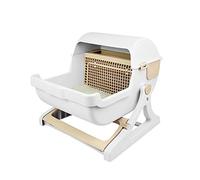 Maison De Toilette pour Chat Bac À Litière pour Chat Structuré avec Tamis Litière pour Chat Semi-Automatique Nettoyage Rapide Plateau Réutilisable,Beige