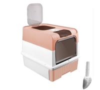 Maison de Toilette pour Chat Entièrement Fermée, Tiroir Coulissant, Conception à Deux Portes, Lampe Germicide ou Sachet désodorisant en Option,49x37x35 cm (Rose + Sachet désodorisant)