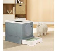 Maison de Toilette pour Chat Luxe avec Tiroir, 45 x 39 x 34 cm, Entrée Frontale et Sortie Supérieure (Gris)