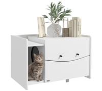 Maison De Toilette Pour Chat - Meuble Cache Litière - Compartiment Coulissant, Aérations, Tapis De Fuite - Blanc