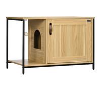 PawHut Maison de Toilette pour Chat Meuble Cache litière pour Chat Style Industriel Porte entrée latérale Boule Suspendue châssis Acier Aspect Bois Clair